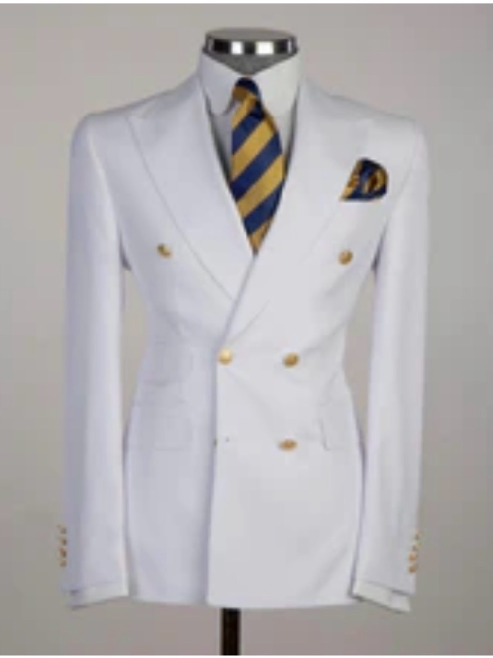 Mens White Double-Breasted Blazer with Gold Buttons